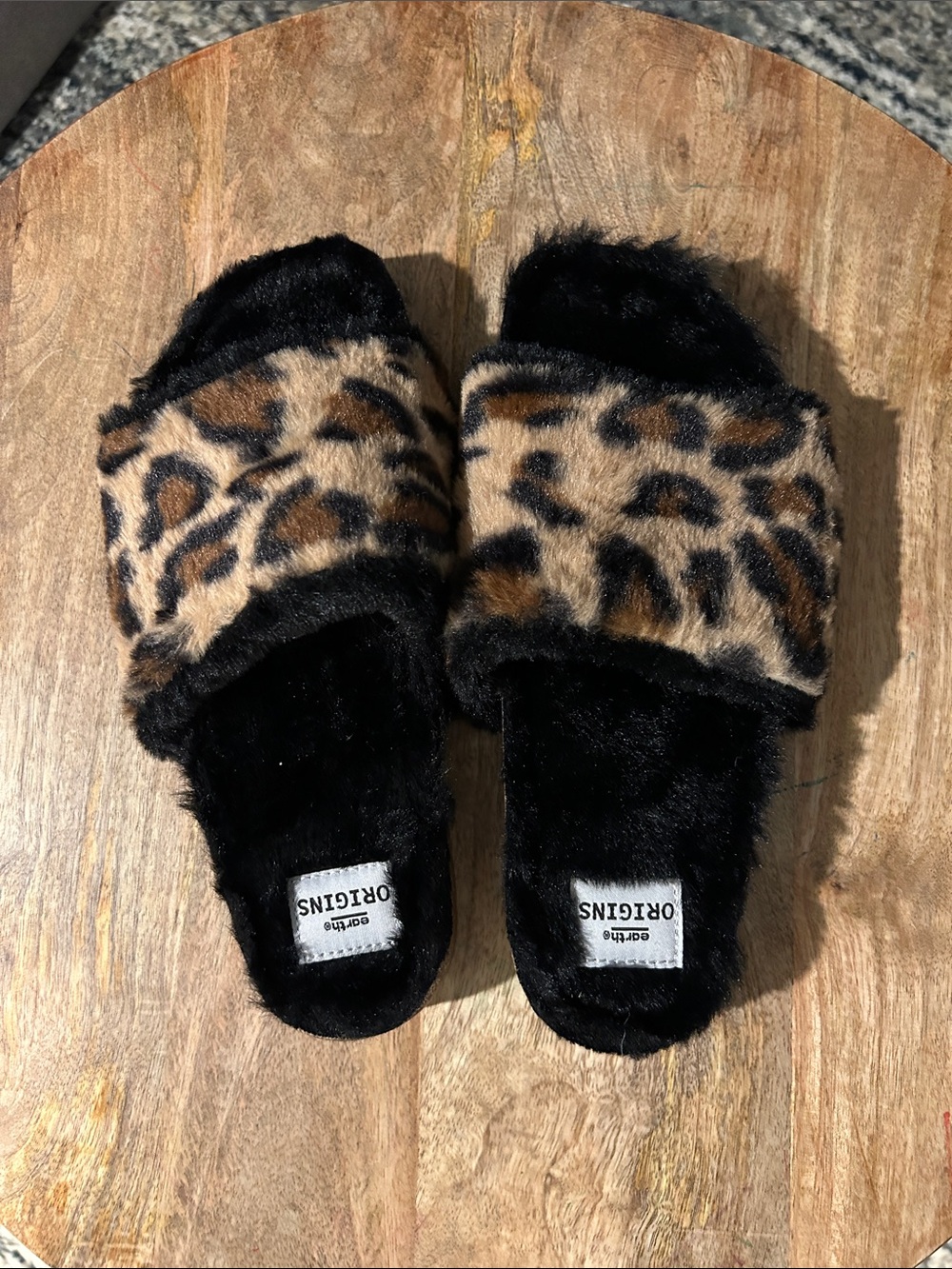 Earth Origins Leopard Print Faux Fur Slide Slippers - Black & Brown